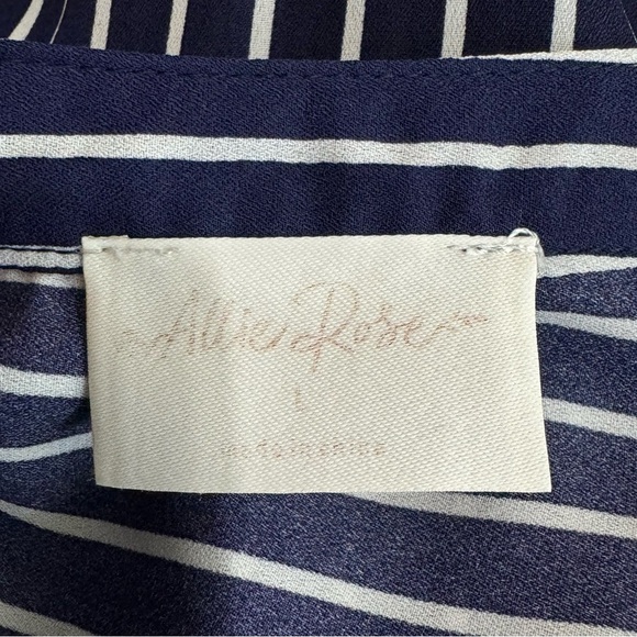 Allie Rose Navy Blue & White Striped Sleeveless Tied Front Button Down - Picture 5 of 7